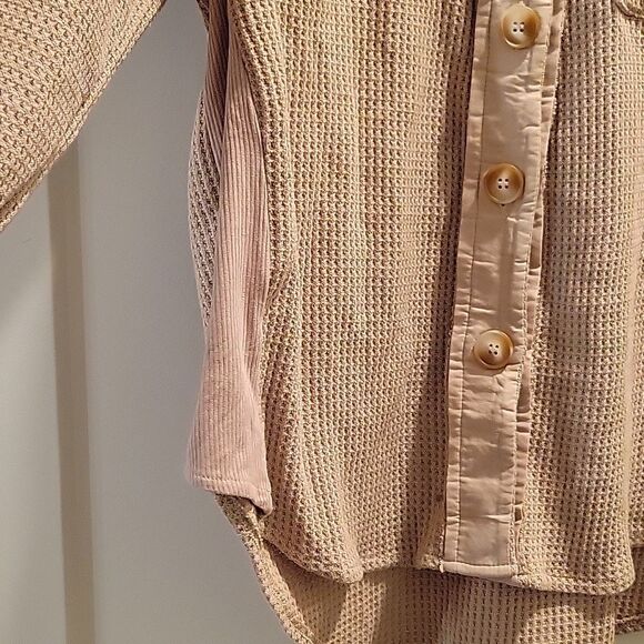 AUTOMET Womens Shacket Jacket Waffle Knit Oversized Button Down Shirt Tan Xl NWT - Picture 5 of 7